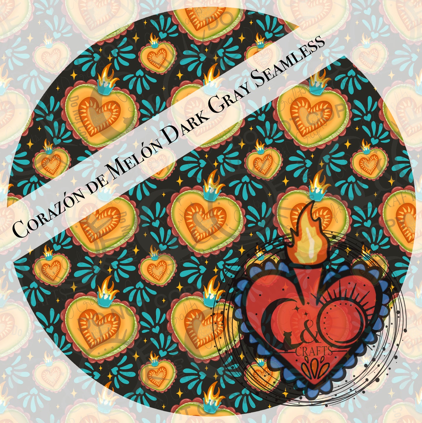 Corazón de Melon Dark Gray 12x12 Seamless