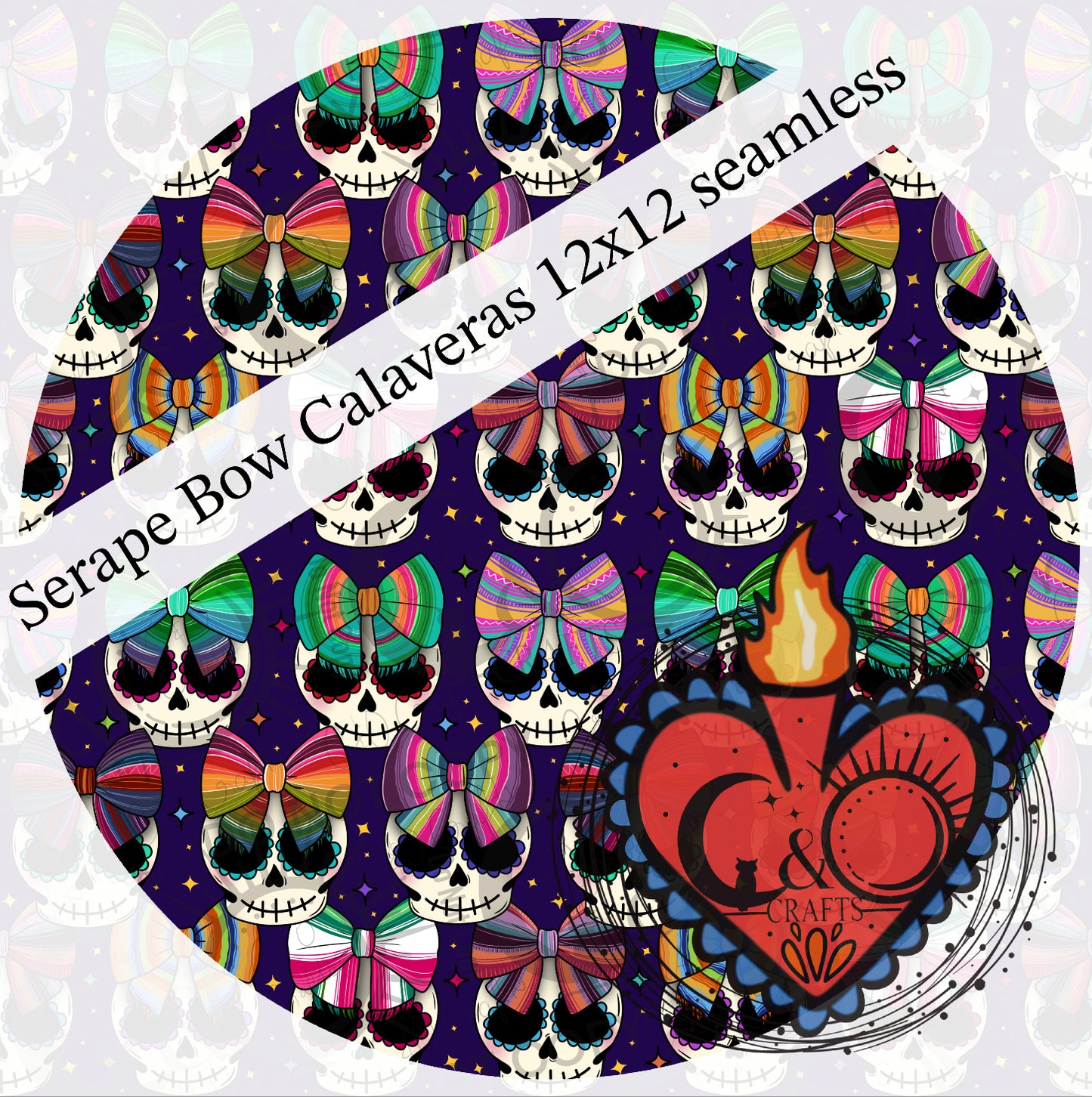 Serape Bow Calavera 12x12in  Seamless PNG